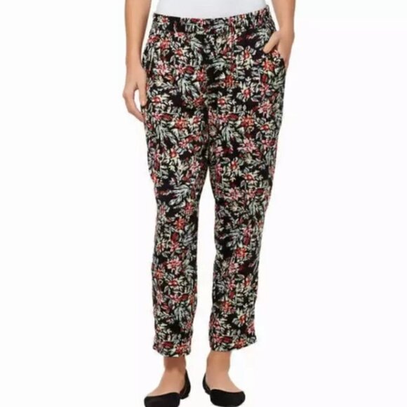JESSICA SIMPSON Pants Women's Size XXL Black Pink Ankle Length Floral - Picture 2 of 13